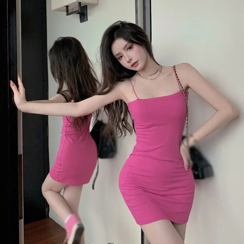 Летнее Женское сексуальное облегающее платье без рукавов Корейской версии, платье Lady Beauty Back, Однотонное Облегающее платье