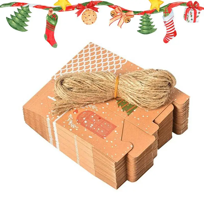Коробки для подарков для рождественской вечеринки 50шт Подарочная коробка из крафт-бумаги, пригодная для вторичной переработки, Сезонные декоры для ожерелий, печенья, шоколада